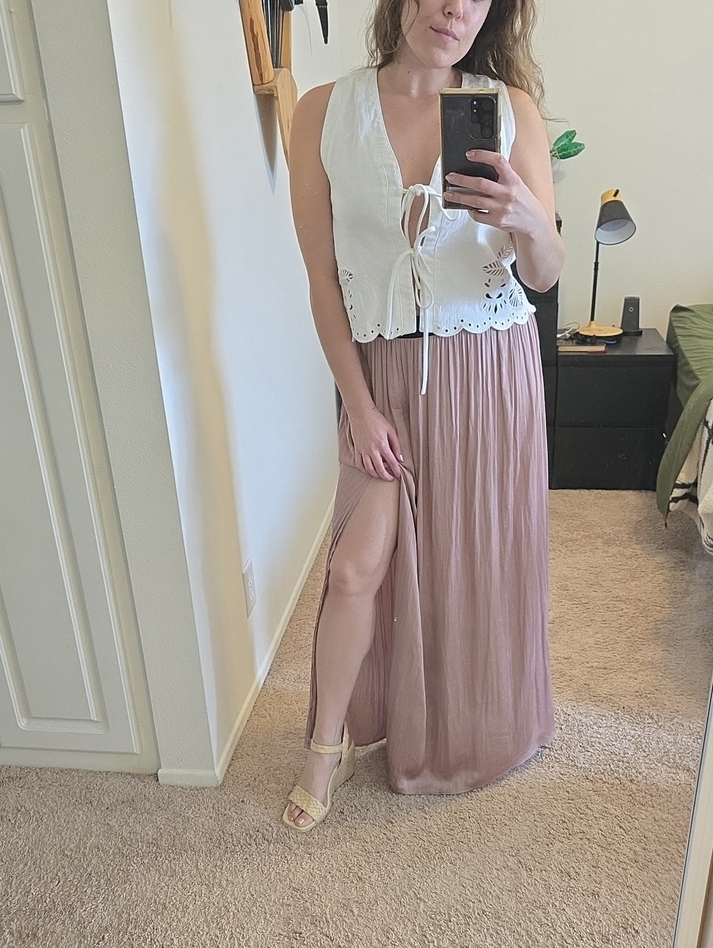Women's Blush Pink Maxi Skirt - Flowing Pleated Style